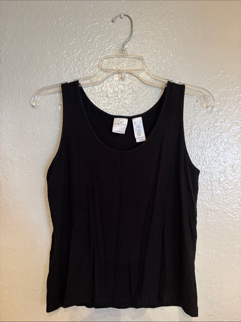 Emma James Black Scoop Neck Basic Casual Tank Top Sz Large